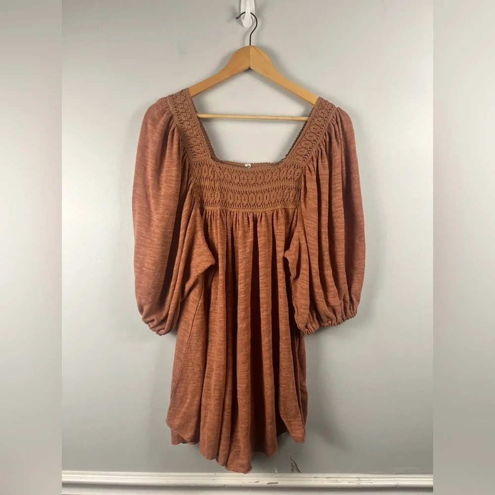 Free People Dancing In The Waves Romper in Rust Orange Balloon Sleeves size XS